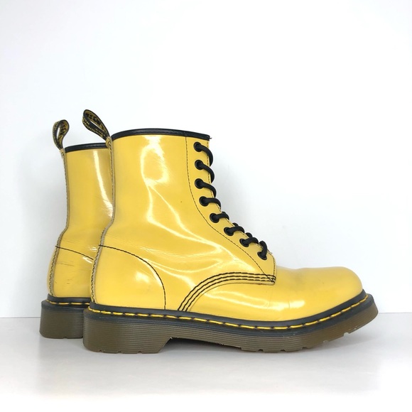 Dr Martens 1460 Pascal Patent Yellow Ankle Boots Women’s 7 Shoes - Picture 3 of 13